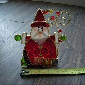Festive Stained Glass Santa Decoration Candle Holder